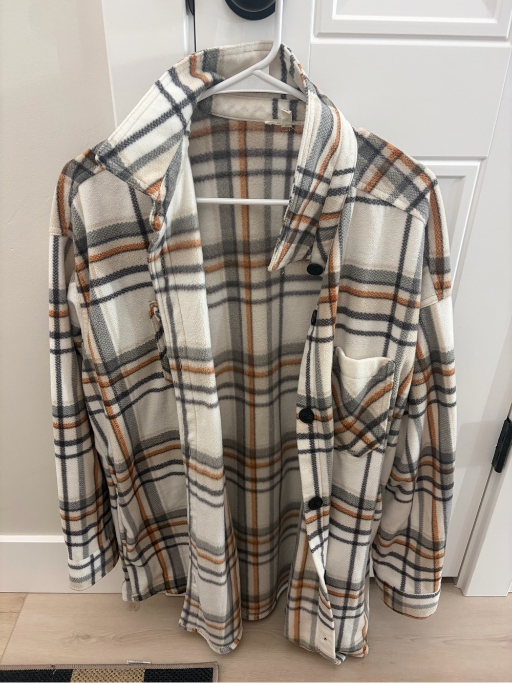Maurices Cream Plaid Fleece Utility Jacket with Brown & Gray